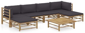 Set mobilier de gradina, 7 piese, cu perne gri inchis, bambus Morke gra, 2x colt + 2x mijloc + 2x suport pentru picioare + masa, 1