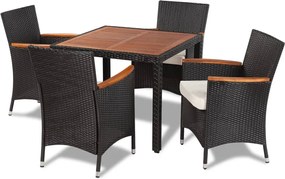 vidaXL Set mobilier de exterior cu perne, 5 piese, negru, poliratan