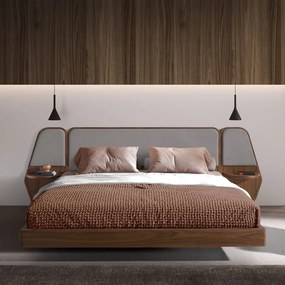 Pat dublu tapitat design LUX Grey-Walnut, 180x200cm