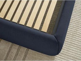 Pat matrimonial albastru închis tapițat cu spațiu de depozitare/fără tăblie cu somieră 180x200 cm Inera – Bobochic Paris