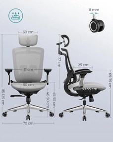 Scaun de birou ergonomic, 70 x 70 x (115-125) cm, metal / textil, negru /gri, Songmics
