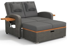 Set de fotolii lounge pentru grădină pentru 2 persoane, spătar reglabil, cu suport pentru picioare sau utilizabil ca pat de exterior, 120x74x95 cm, Gri