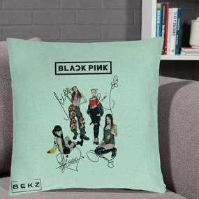 Perna Personalizata K-pop BLACKPINK Fotografie Grup Autografe Toate Membre, 40x40 cm, Verde Menta, Husa Detasabila, Perna Inclusa, BEKZ®