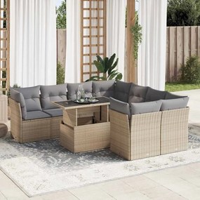 vidaXL Set canapele de grădină, 9 piese, cu perne, bej, poliratan