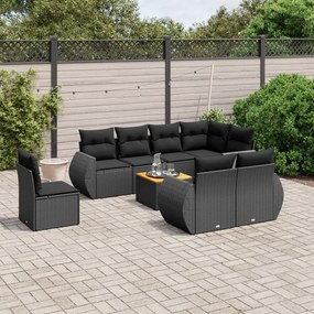 3225096 vidaXL Set mobilier de grădină cu perne, 9 piese, negru, poliratan