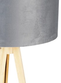 Lampă de podea din lemn cu nuanță de țesătură gri 50 cm - Trepied Classi