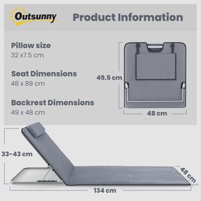 Outsunny Set de 2 Saltele cu Spătar Rabatabil, Suport pentru Cap și Geantă de Transport 134x48x33-43 cm Gri | Aosom Romania