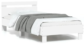 838743 vidaXL Cadru de pat cu tăblie și lumini LED, alb, 90x190 cm