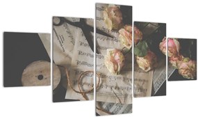 Tablou  cu note  muzicale și trandafiri (125x70 cm), în 40 de alte dimensiuni noi