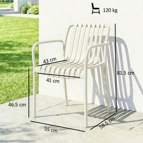 Outsunny Set 4 scaune de grădină stivabile, scaune de terasă cu design în lamele și cotiere, ergonomice, alb crem | Aosom Romania
