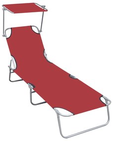 vidaXL Șezlong pliabil cu copertină, roșu, aluminiu