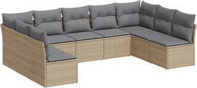 vidaXL Set canapele de grădină, 9 piese, cu perne, bej, poliratan