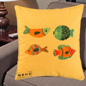 Perna Decorativa Pesti Acuarela, 40x40 cm, Galben, Husa Detasabila, Perna Inclusa, BEKZ®