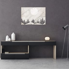 Tablou pe sticlă - Peisaj de iarnă (70x50 cm)