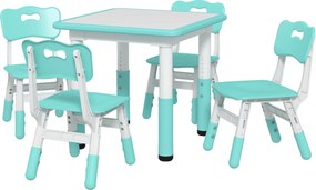 AIYAPLAY Set Măsuță și Scaune pentru Copii 18-60 Luni cu Înălțime Reglabilă și Tablă de Scris, 60x60x46-58 cm, Verde | Aosom Romania