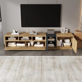 Comodă TV în culori contrastante, 200x45x45 cm, Culoare naturală+Gri