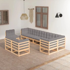 3076724 vidaXL Set mobilier grădină cu perne, 9 piese, lemn masiv de pin