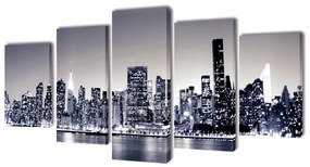 vidaXL Tablouri pânză imprimate monocrome, panorama new york 100 x 50 cm