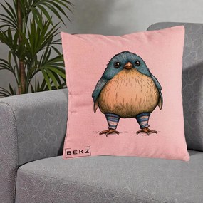 Perna Decorativa Pasare Albastra cu Sosete Albastre, 40x40 cm, Roz, Husa Detasabila, Perna Inclusa, BEKZ®