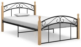 324927 vidaXL Cadru de pat, negru, 120x200 cm, metal și lemn masiv de stejar