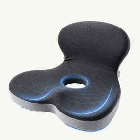Perna ortopedica 2-in-1 sezut si suport lombar, forma L, memory foam, Gri Inchis