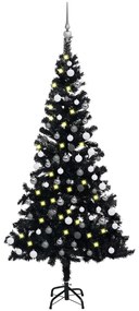 Brad de Craciun artificial LED-uri globuri negru 150 cm PVC negru si gri, 150 x 75 cm, 1