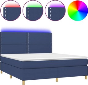 vidaXL Pat cu arcuri, saltea și LED, albastru, 180x200 cm, textil