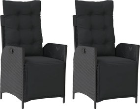 vidaXL Scaun de grădină rabatabil cu suport picioare,2 buc., poliratan