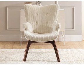 Fotoliu bej cu tapițerie din catifea reiată Niko – Ropez