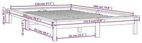 Cadru de pat mic dublu 4FT, negru, 120x190cm, lemn masiv de pin Negru, 120 x 190 cm