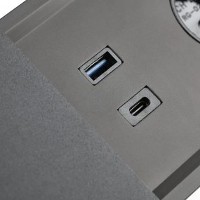 Priză încorporabilă în blat Prestino GTV, 2 prize Schuko, USB A + C, HDMI, RJ45, negru, 310 x 100 mm Aluminiu/ plastic, Negru, L:310 mm; l:100 mm;