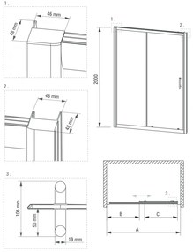 Cabina dus dreptunghiulara 110x90 cm, cu perete fix si usa glisanta, 6 mm grosime, Cynia, Deante