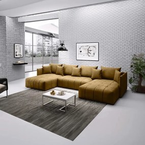 Colțar extensibil dumonde cu ladă de depozitare si sezut confortabil din spuma high-density, Malta U Royal Muștar 340x185 cm