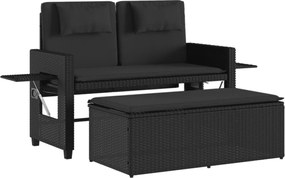 vidaXL Bancă de grădină rabatabilă cu perne, negru, poliratan