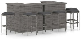 vidaXL Set mobilier bar de grădină cu perne, 8 piese, gri, poliratan