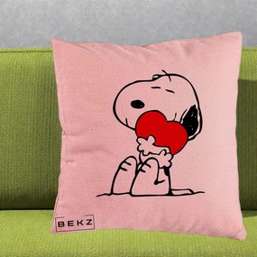 Perna Personalizata Snoopy cu Inima, 40x40 cm, Roz, Husa Detasabila, Perna Inclusa, BEKZ®
