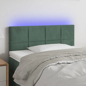 3121645 vidaXL Tăblie de pat cu LED, verde închis, 80x5x78/88 cm, catifea