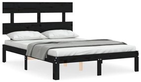 3193510 vidaXL Cadru de pat cu tăblie dublu, negru, lemn masiv