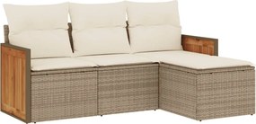 vidaXL Set canapele de grădină, 4 piese, cu perne, bej, poliratan