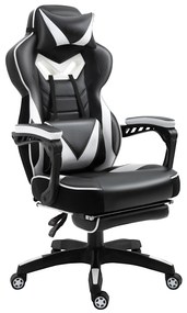 Vinsetto Scaun Gaming Ergonomic, Fotoliu de Birou confortabil cu Suport de Picioare, Perne pentru Cap și Zonă Lombară, Înălțime Reglabilă, negru și alb | Aosom Romania