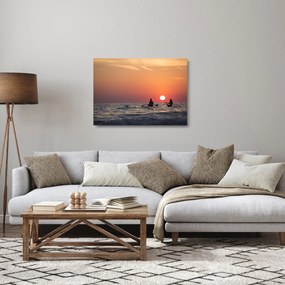 Tablou pe sticlă cu canoiști în apus de soare (70x50 cm)