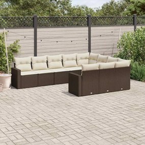 vidaXL Set canapele de grădină cu perne, 10 piese, maro, poliratan
