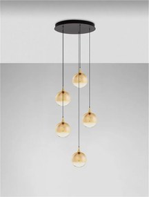 Lustra moderna cu 5 pendule LED, Metal, Sticla, Champaign, ORENDA