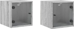 vidaXL Noptiere cu uși din sticlă, 2 buc., gri sonoma, 35x37x35 cm