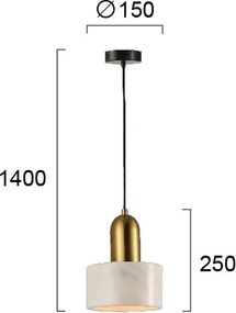Pendul MARBLE pe cablu 1xE27/60W/230V, auriu/alb, decor marmură