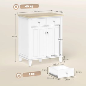 HOMCOM Bufet de bucătărie mobilier de depozitare pentru dormitor, salon birou cu 2 uși 2 sertare 76 x 48 x 91 cm alb | Aosom Romania