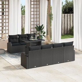vidaXL Set de 8 Piese pentru Sofa de Grădină cu Perne Negru din Ratan Polimeric