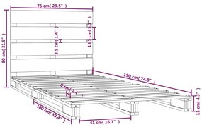 Cadru de pat Small Single 2FT6, gri, 75x190 cm, lemn masiv pin Gri, 75 x 190 cm