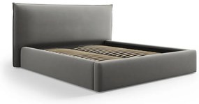 Pat matrimonial gri tapițat cu spațiu de depozitare cu somieră 160x200 cm Elio – Milo Casa