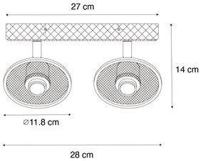 Plafonieră industrială cu spoturi neagră cu lemn 2 lumini - Jasmine